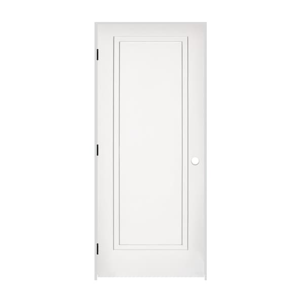 Codel Doors 30" x 80" x 1-3/8" Primed 1-Panel 2-Step Interior Shaker 4-9/16" RH Prehung Door with Black Hinges 2668pri8491RH1D4916 - main